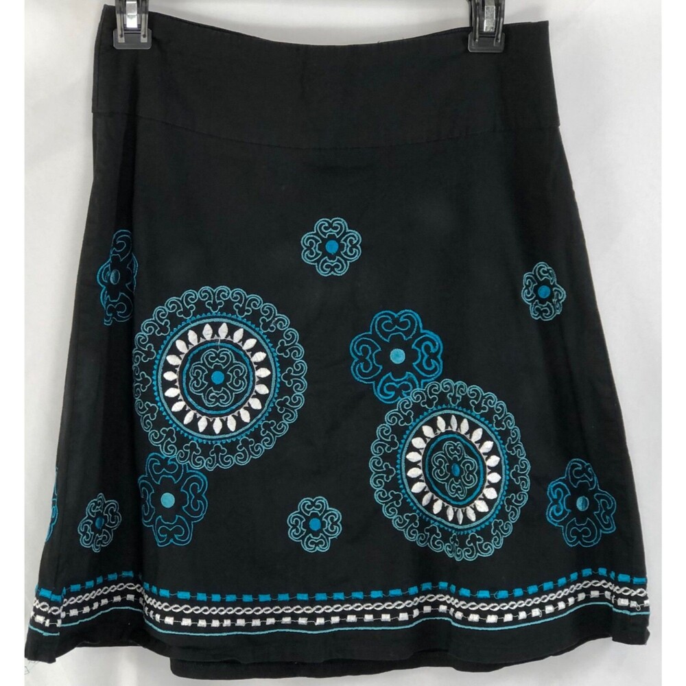 Heart & Soul Flare Skirt 1 Blk Embroidered 28"W Above Knee Gypsy Festival Boho